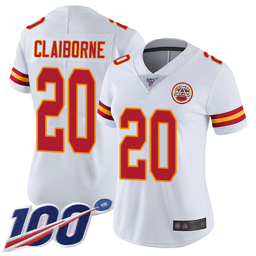 Women Kansas City Chiefs #20 Claiborne Morris White Vapor Untouchable Limited Player 100th Season Football Nike NFL Jersey->youth nfl jersey->Youth Jersey
